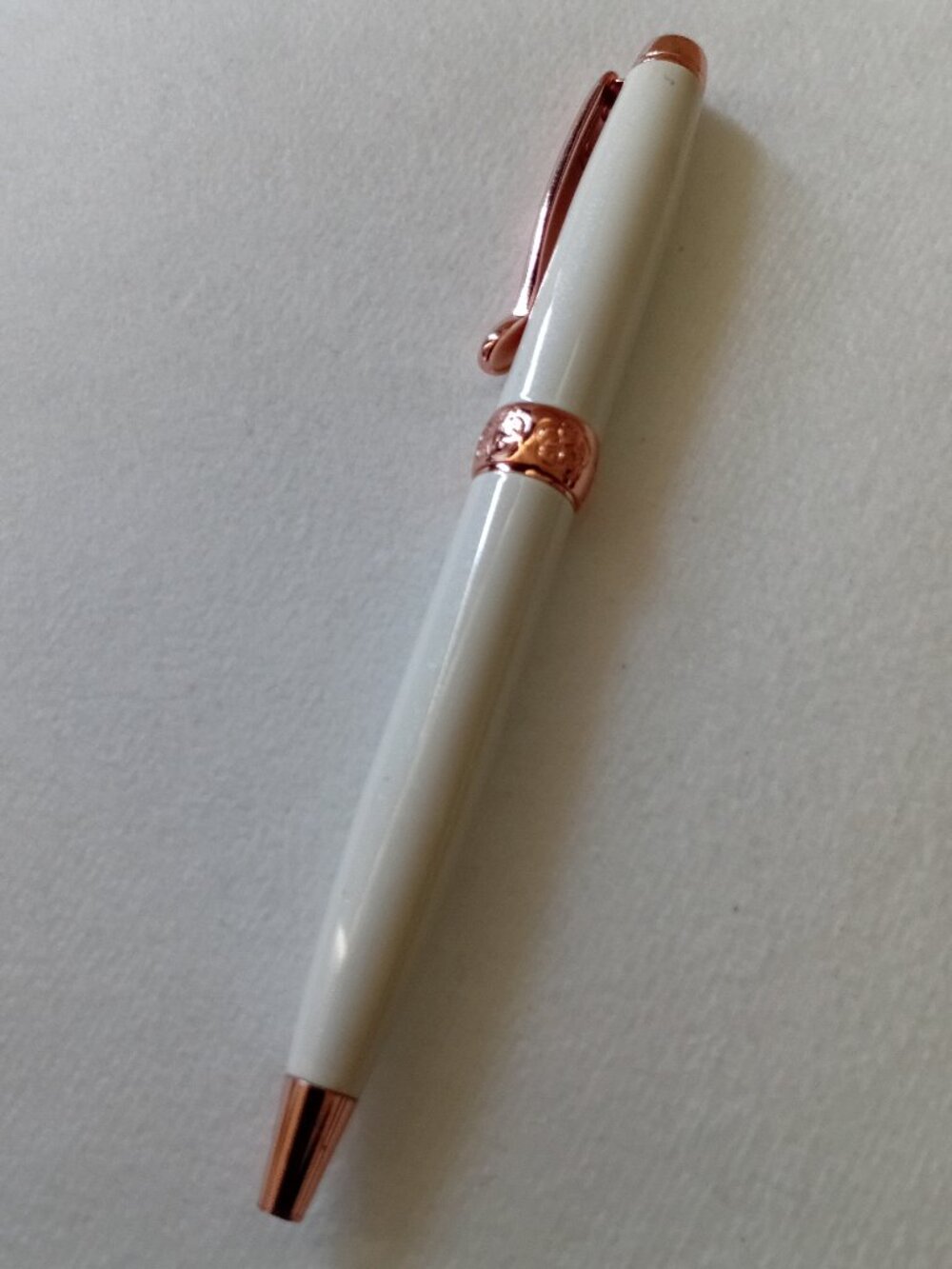 Omega Ballpoint Pen Cream White Shimmer With Rose Gold Accents